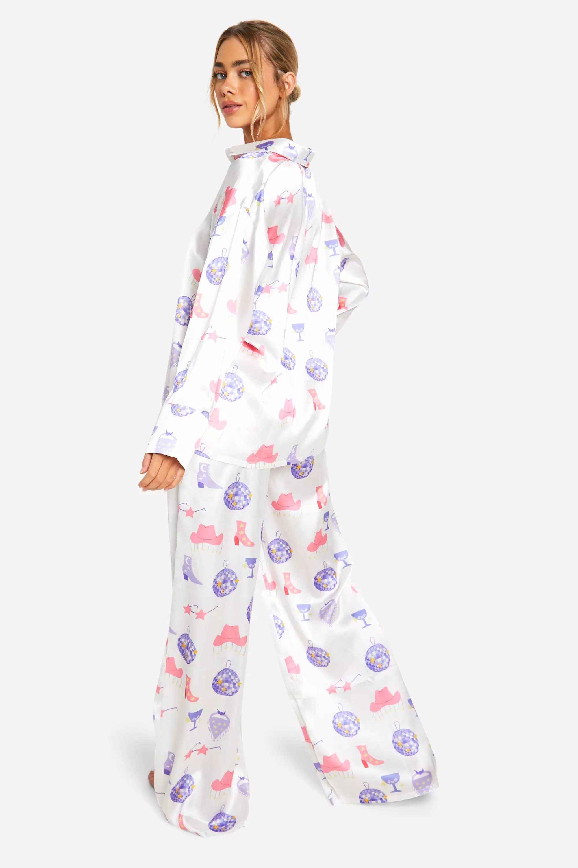Lilac Western Print Button Up Pj Set  alternative image