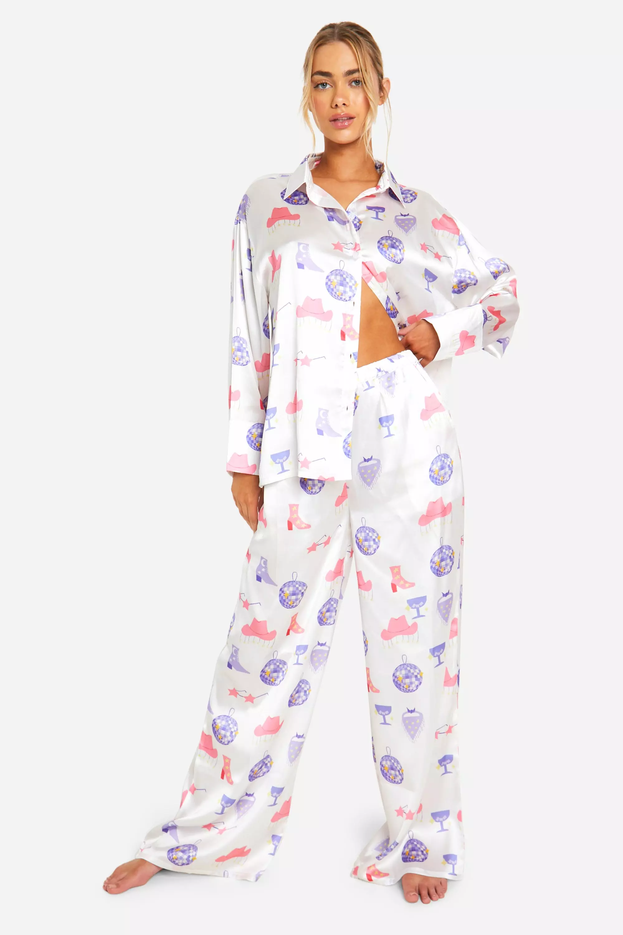 Lilac Western Print Button Up Pj Set  alternative image