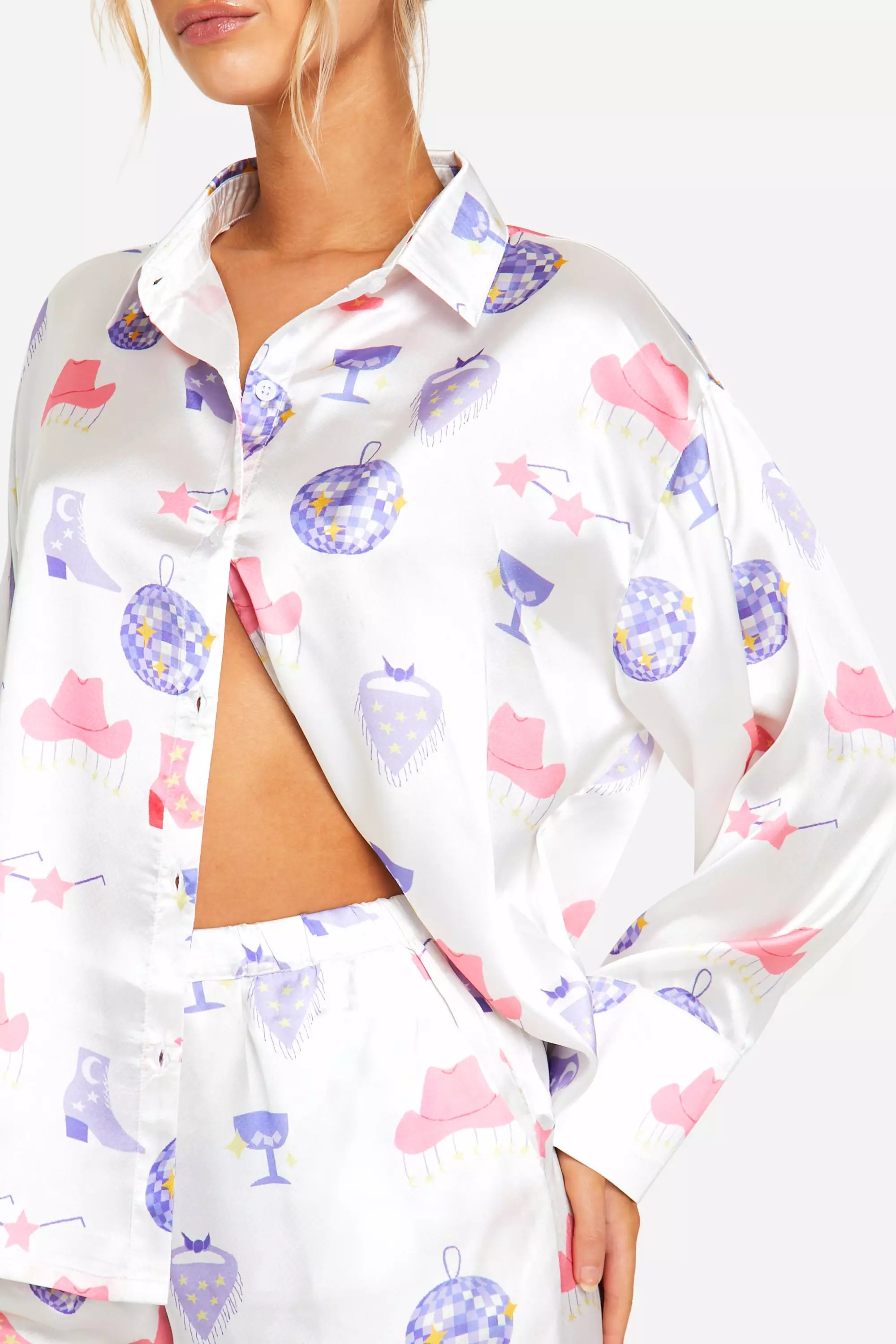 Lilac Western Print Button Up Pj Set  alternative image