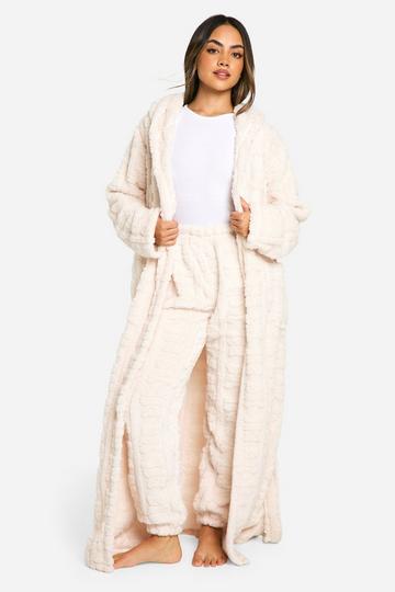 Bear Embossed Fleece Dressing Gown cream