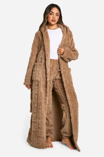 Bear Embossed Fleece Dressing Gown brown