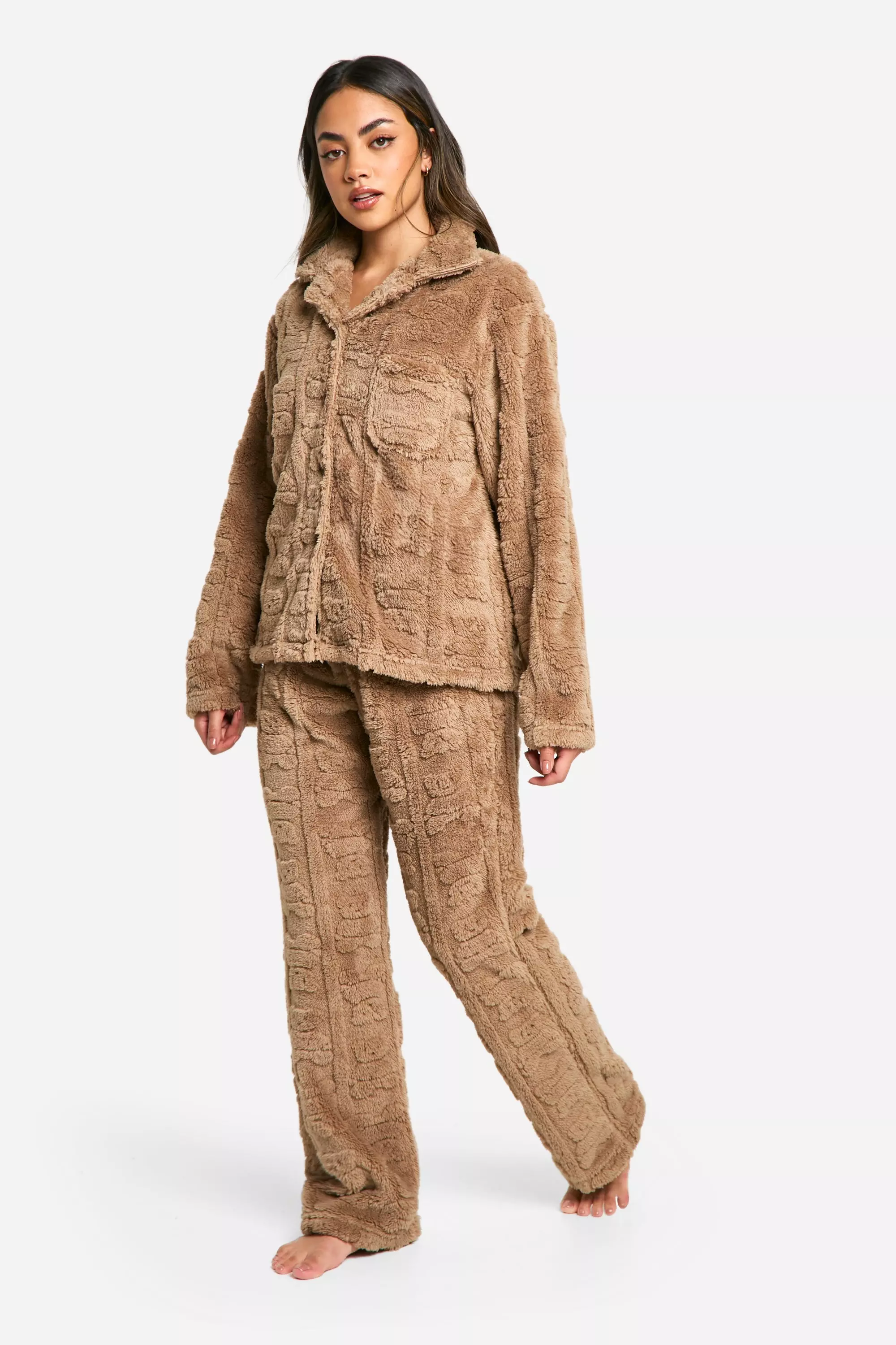 Brown Bear Embossed Button Up Fleece Pj Set alternative image