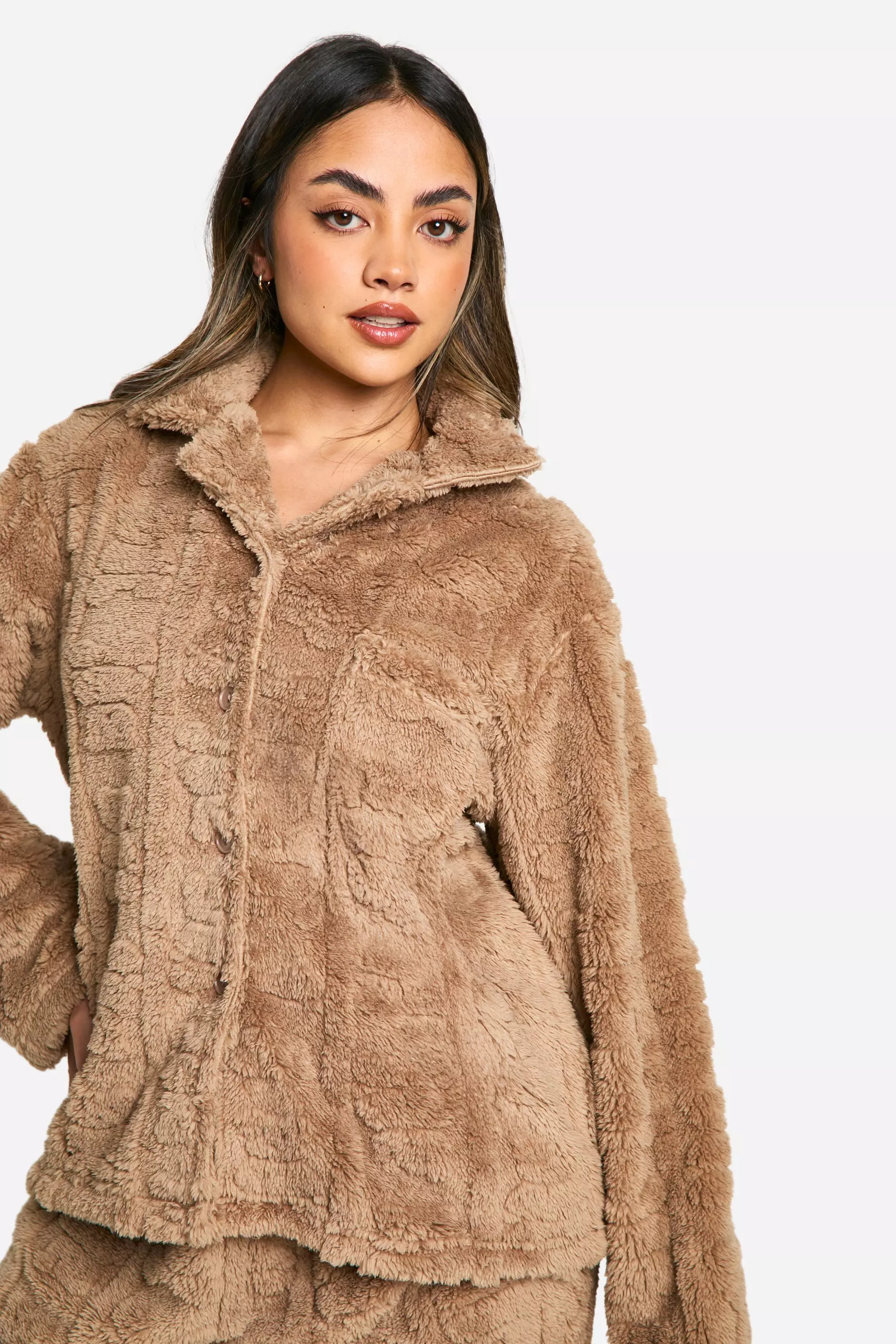 Brown Bear Embossed Button Up Fleece Pj Set alternative image
