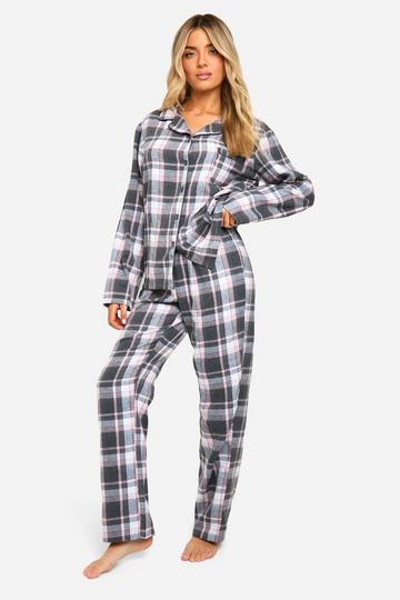 Pink Flannel Pajama Set black