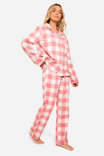 Pink Oversized Check Flannel Trouser Pyjama Set