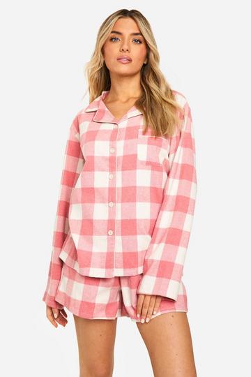 Oversized Check Flannel Short Pyjama Set pink