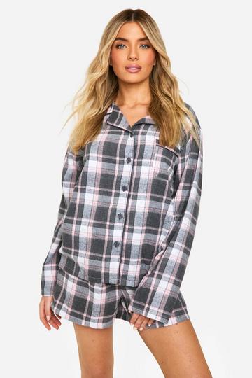 Pink Check Flannel Short Pyjama Set black