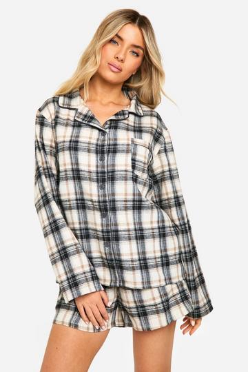 Tonal Check Flannel Short Pyjama Set brown