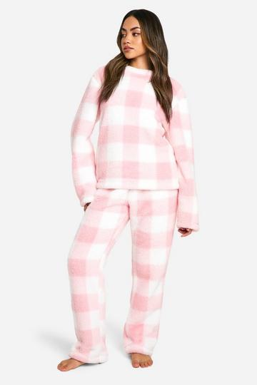 Pink Flannel Sweat And Pants Fleece Lounge Set pink