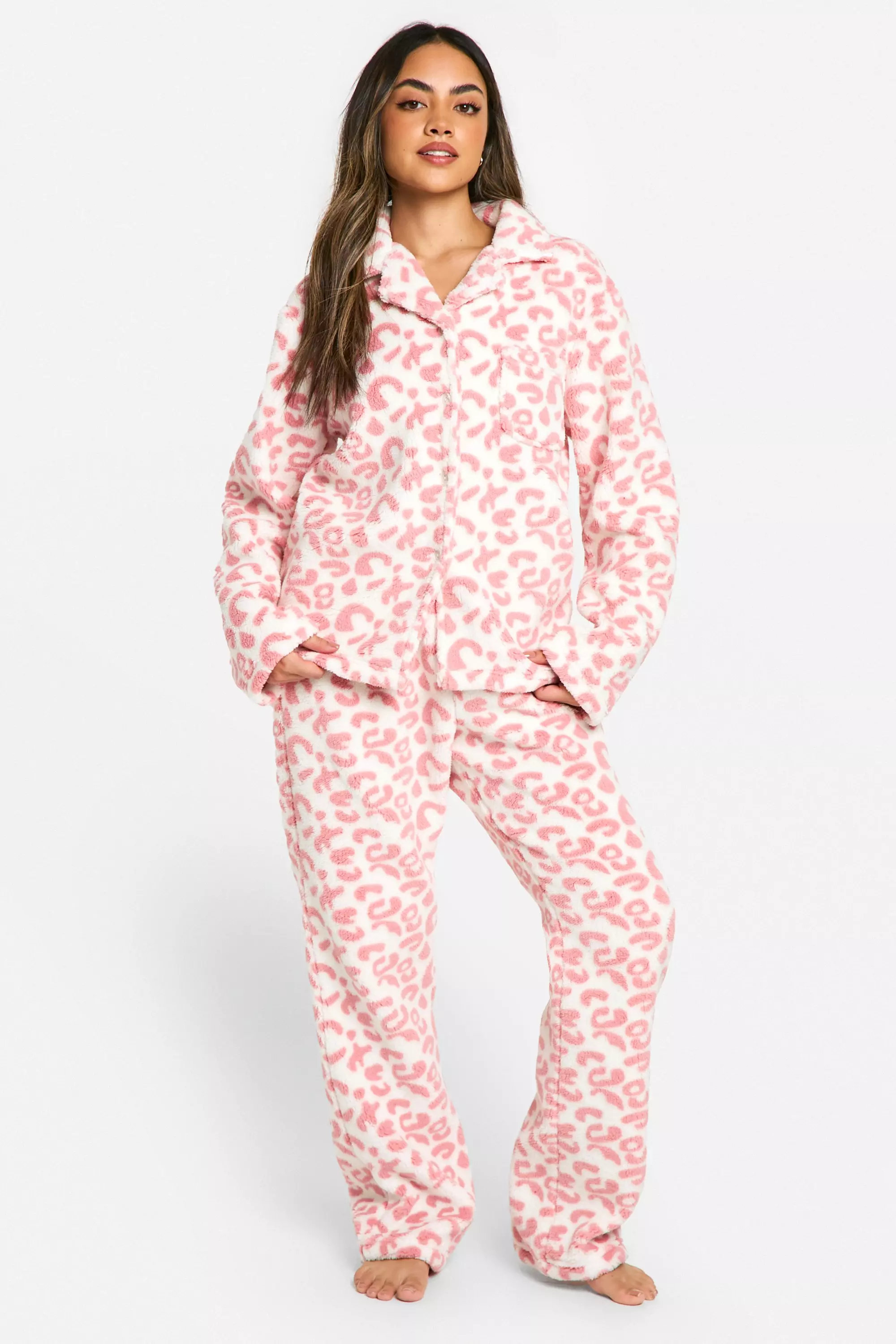 Pink Leopard Fleece Button Pyjama Set alternative image