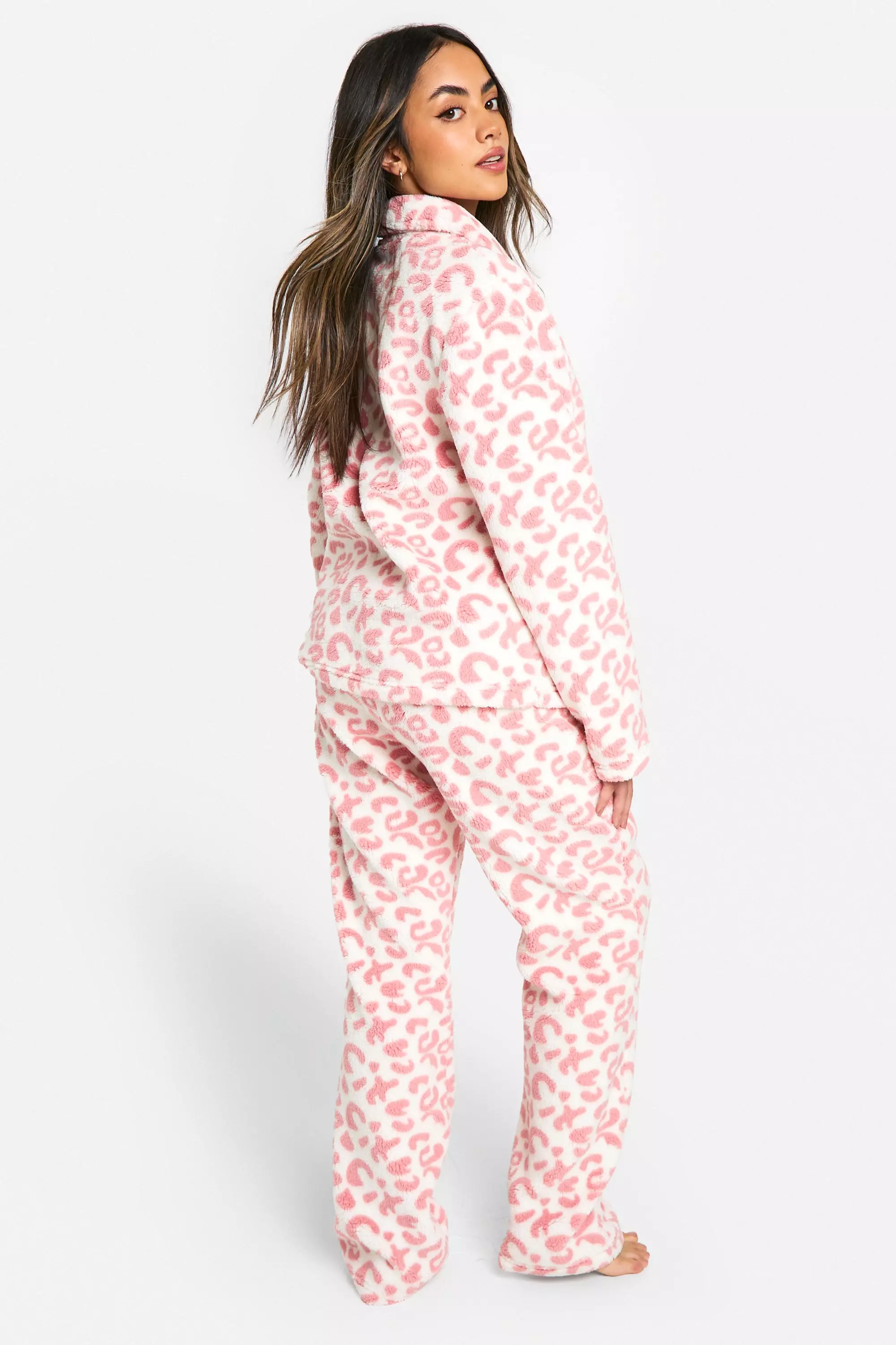 Pink Leopard Fleece Button Pyjama Set alternative image