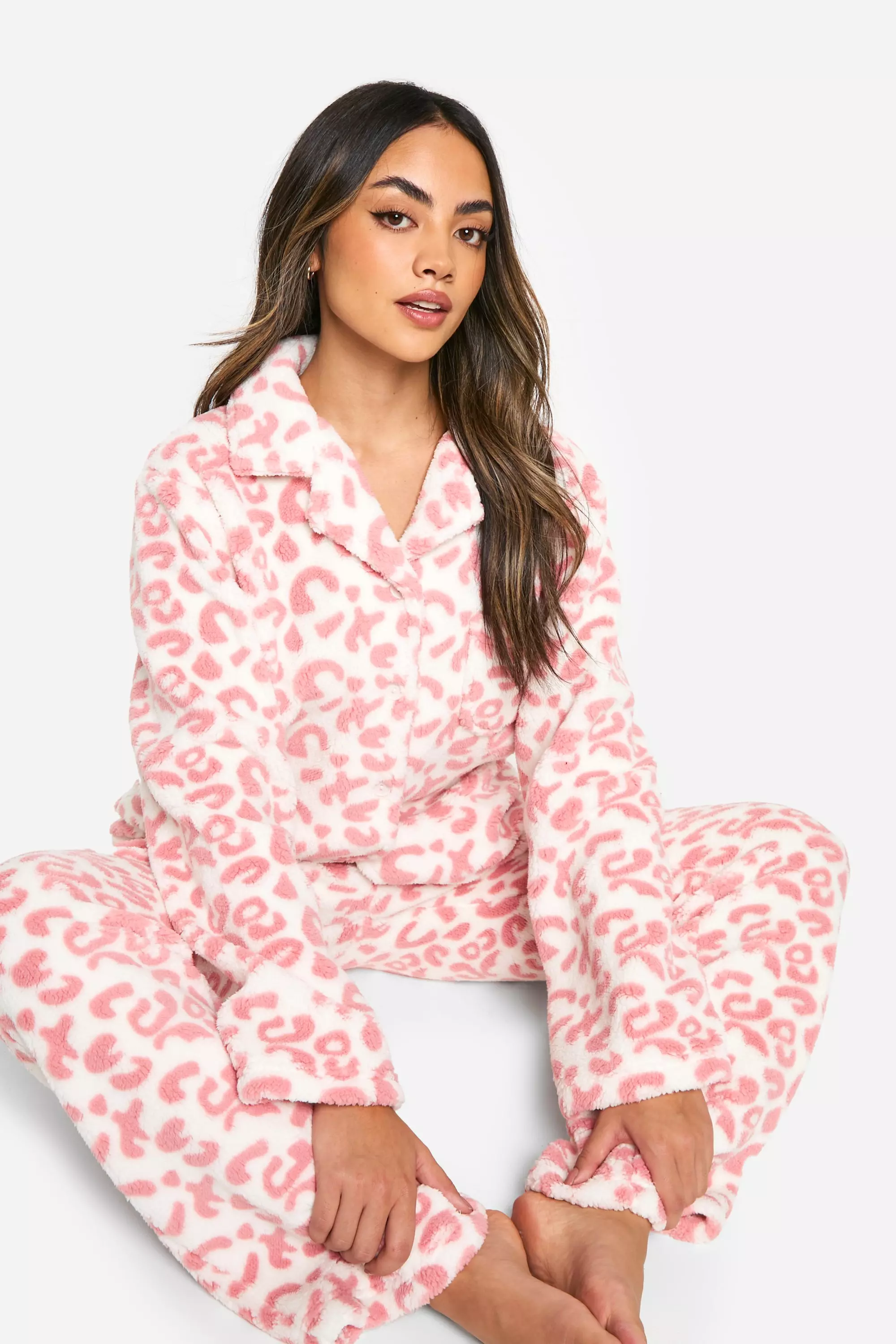 Pink Leopard Fleece Button Pyjama Set alternative image
