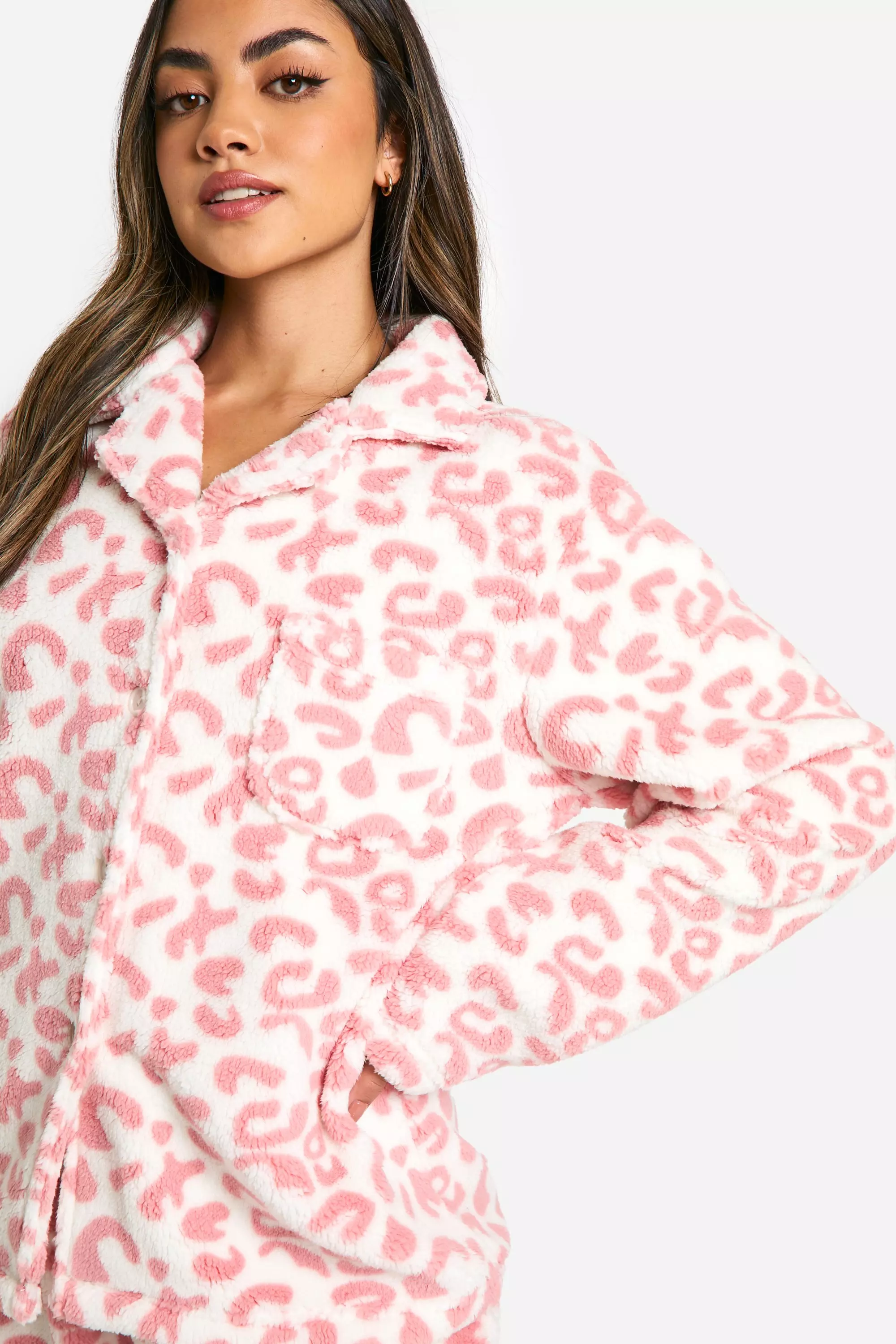 Pink Leopard Fleece Button Pyjama Set alternative image