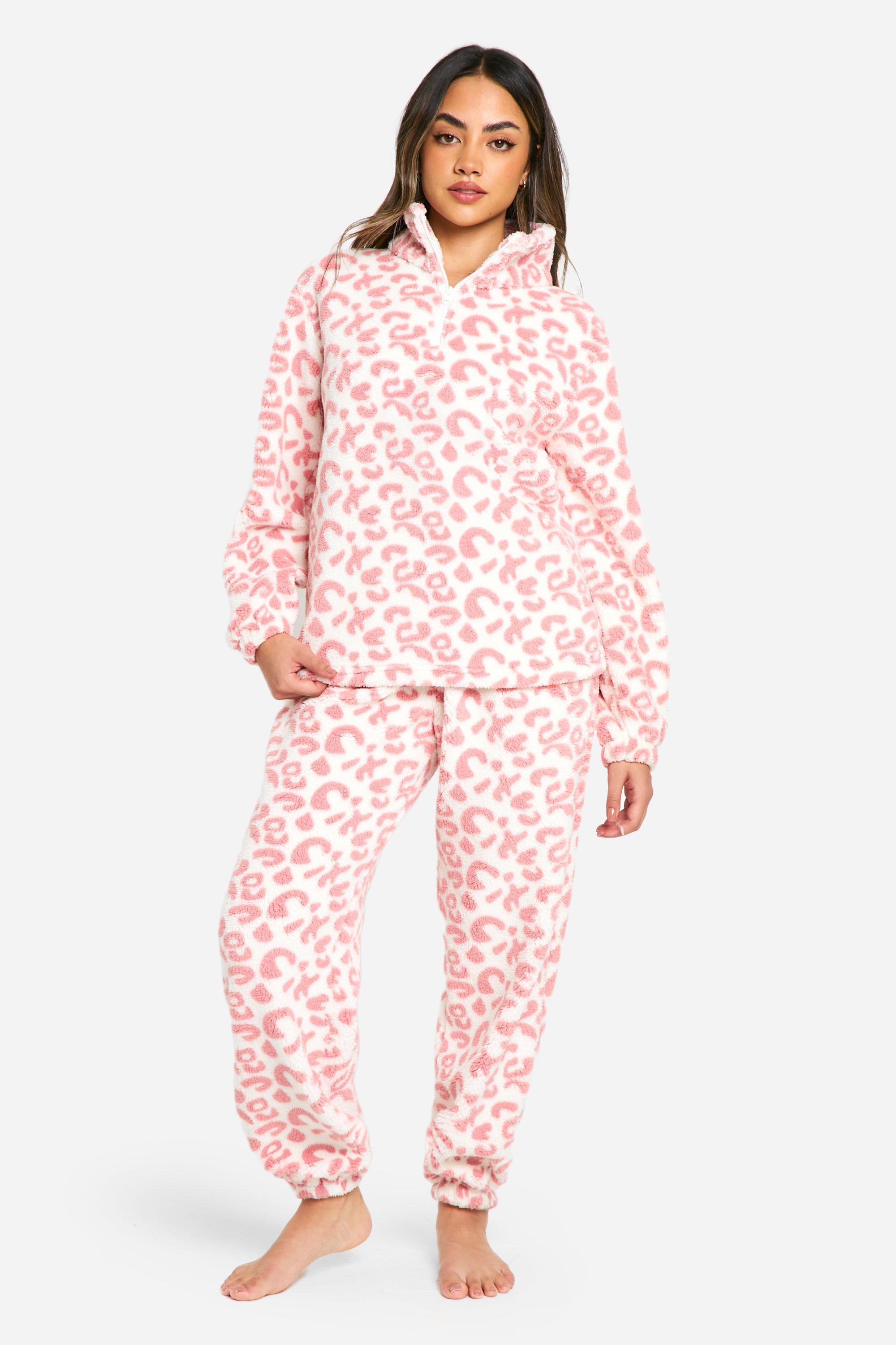 Pink Leopard Fleece Zip Through And Jogger Set