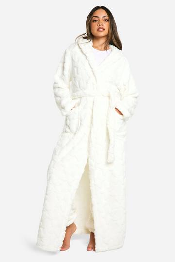 Star Embossed Fleece Maxi Dressing Gown cream