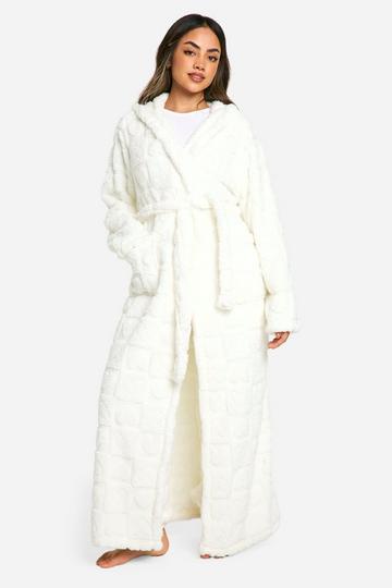 Heart Embossed Fleece Dressing Gown cream