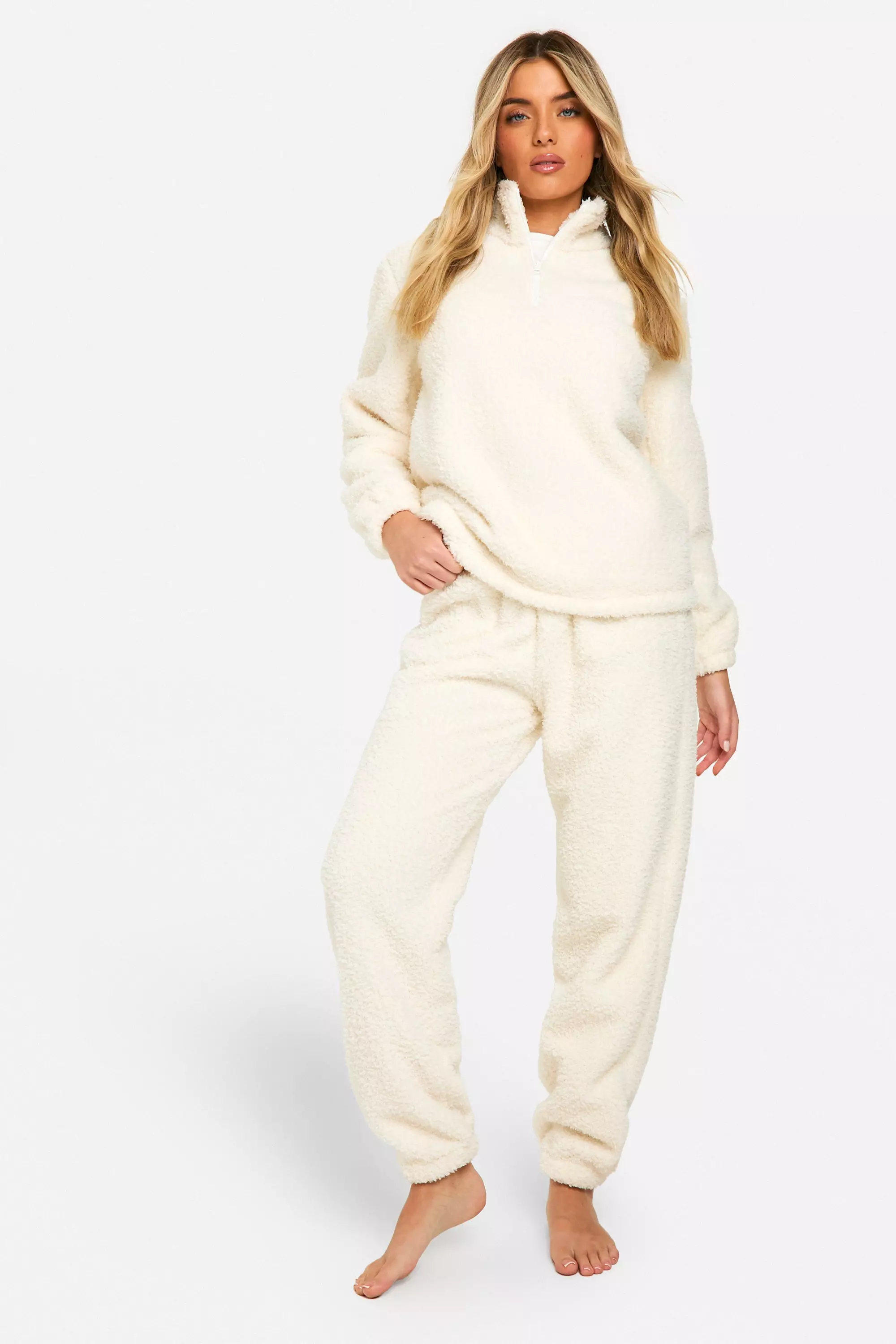Cream Boucle Fleece Zip Sweat And Jogger Set  alternative image