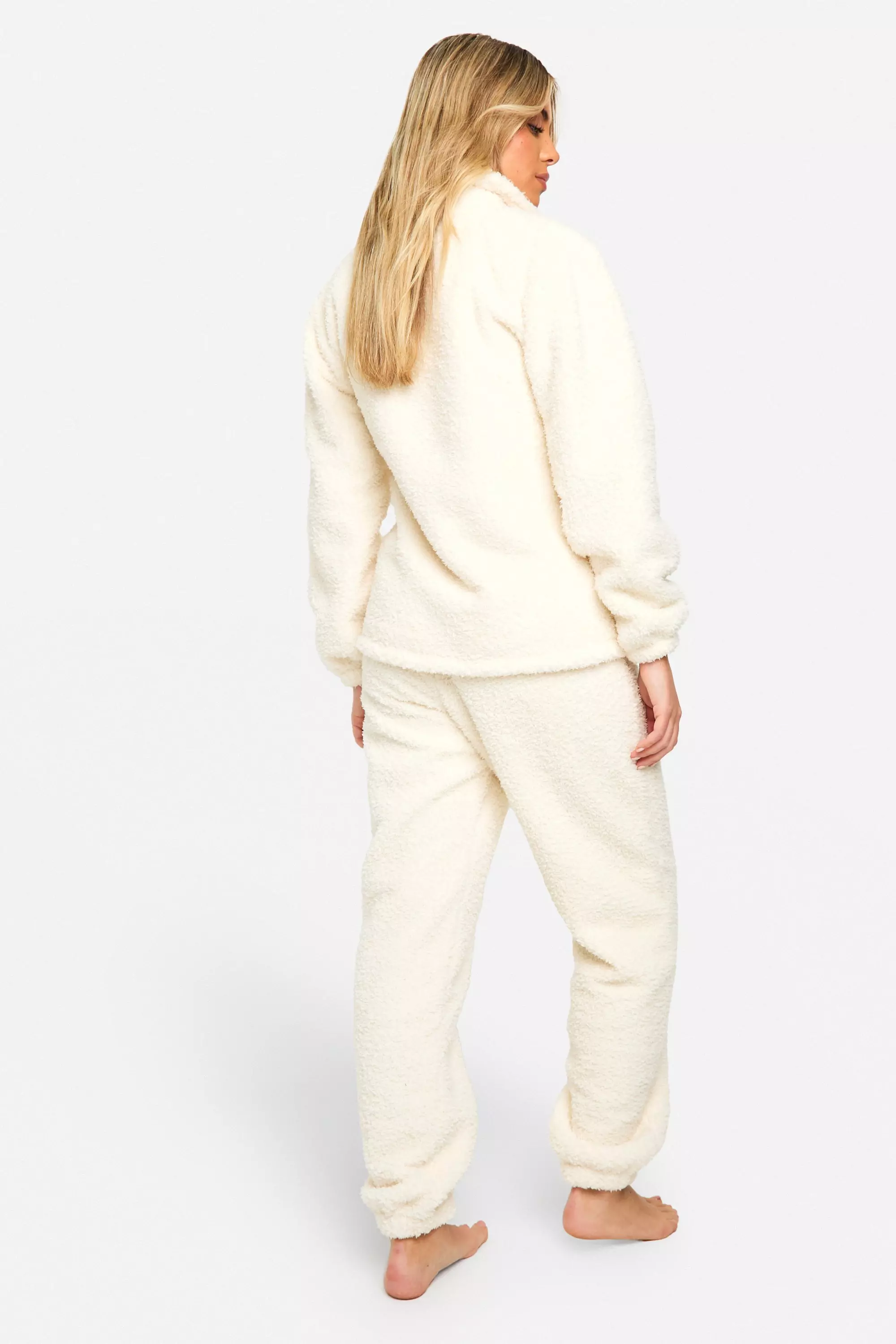 Cream Boucle Fleece Zip Sweat And Jogger Set  alternative image