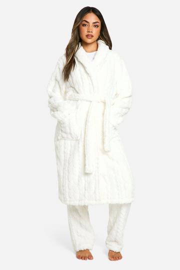 Cable Knit Fleece Dressing Gown cream