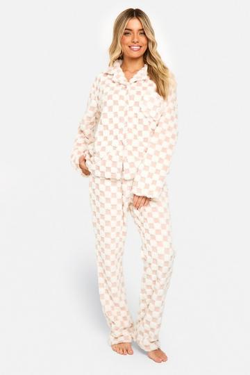 Baby Pink Fleece Checkerboard Button Front Pj Set baby pink