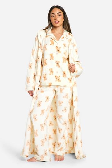 Bear Fleece Maxi Dressing Gown cream