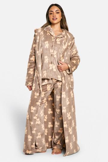 Bear Fleece Maxi Dressing Gown brown