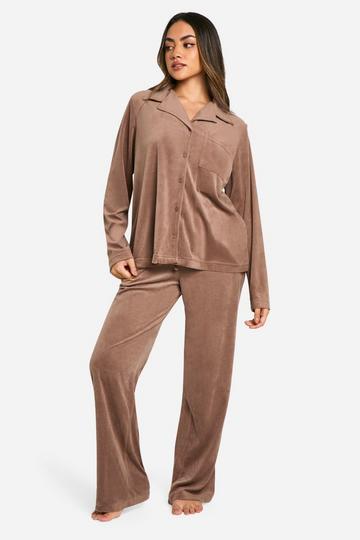 Velours Fleece Pyjama Set Met Knopen chocolate