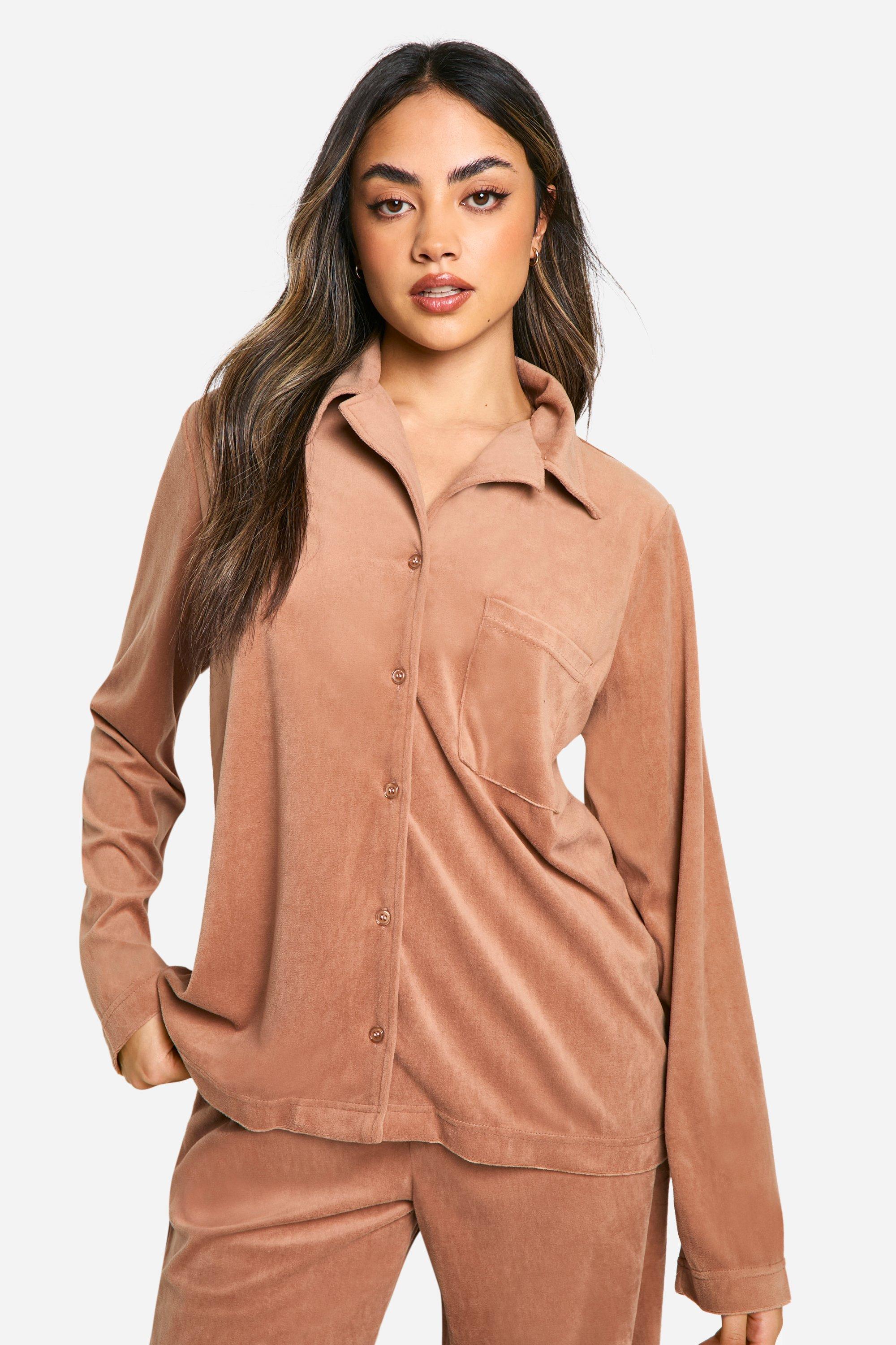 Velour Fleece Button Up Trouser Pj Set