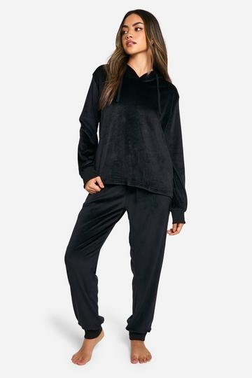 Velour Hoody And Track Pants Set black