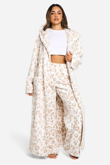 Fleece Tonal Leopard Borg Dressing Gown cream