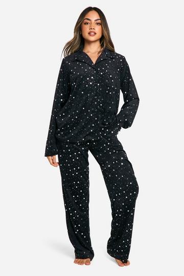 Metallic Star Fleece Trouser Pyjama Set black