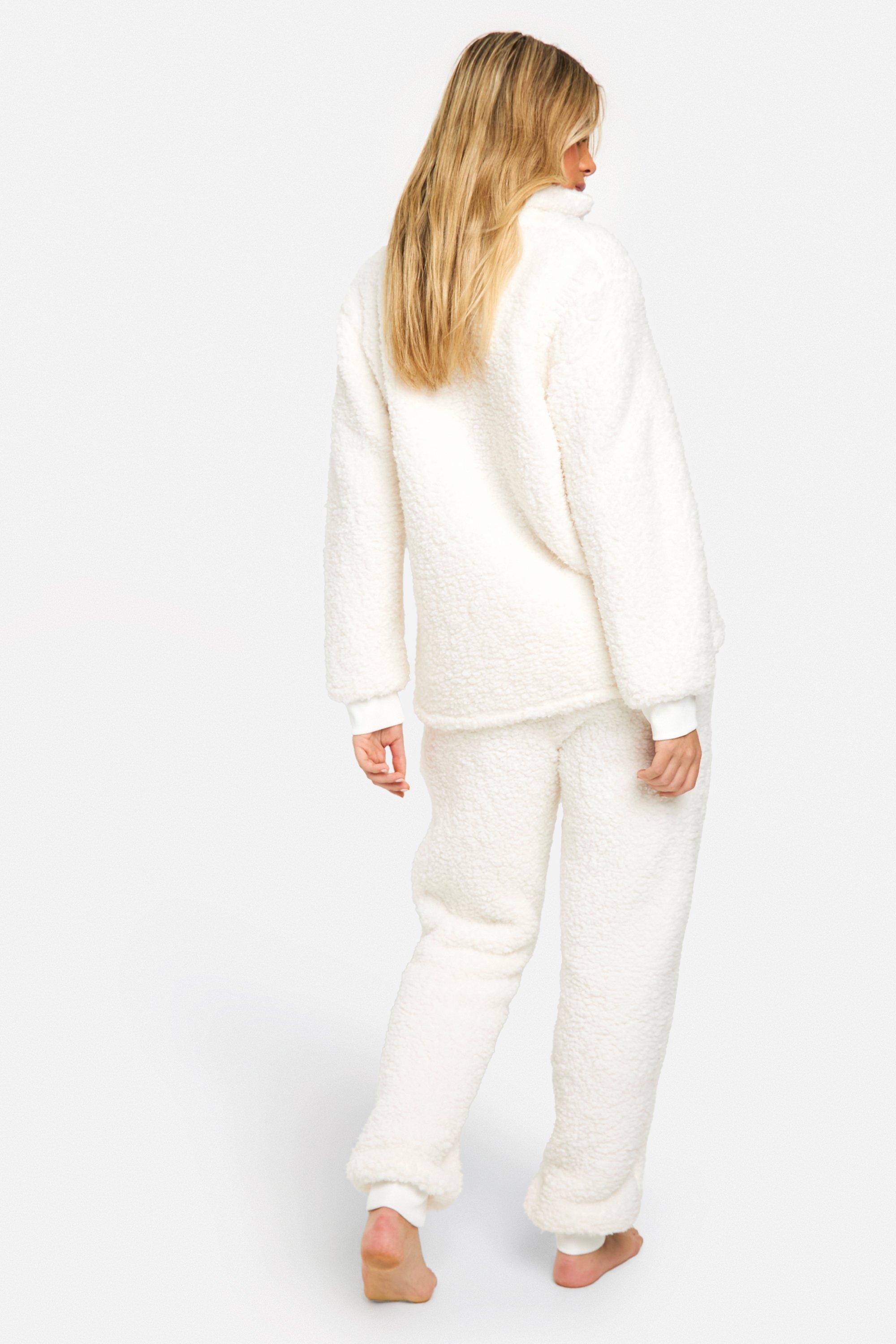 Fluffy Fleece Collared Sweat And Jogger Set boohoo