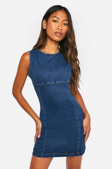 Stretch Denim Seam Detail Mini Dress washed indigo