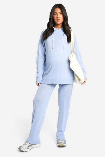 Zwangerschap Zachte Gebreide Hoodie En Broek Set pale blue