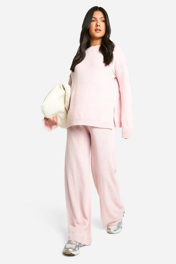 Maternity Soft Knit Sweater And Flares Knitted Two-Piece pale pink