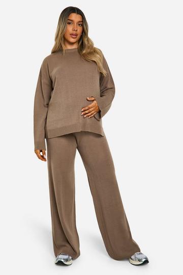 Maternity Soft Knit Sweater And Flares Knitted Two-Piece mushroom