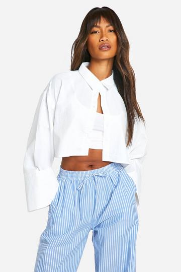 Nylon Boxy Crop Wide Sleeve Shirt white