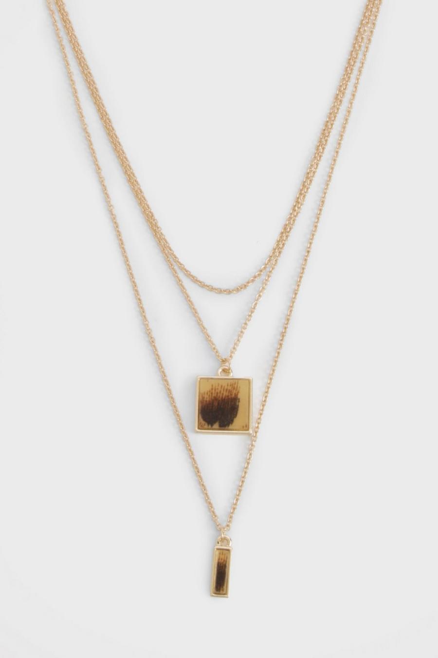 Gold Tortoise Shell Layered Pendant Necklace 
