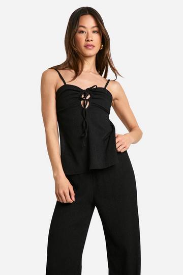 Tall Textured Strappy Open Back Top & Pants Co-Ord black