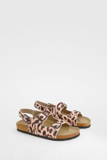 Multi Leopard Print Textile Double Strap Footbed Sandals