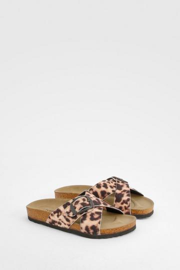 Wide Fit Single Strap Footbed Sliders leopard