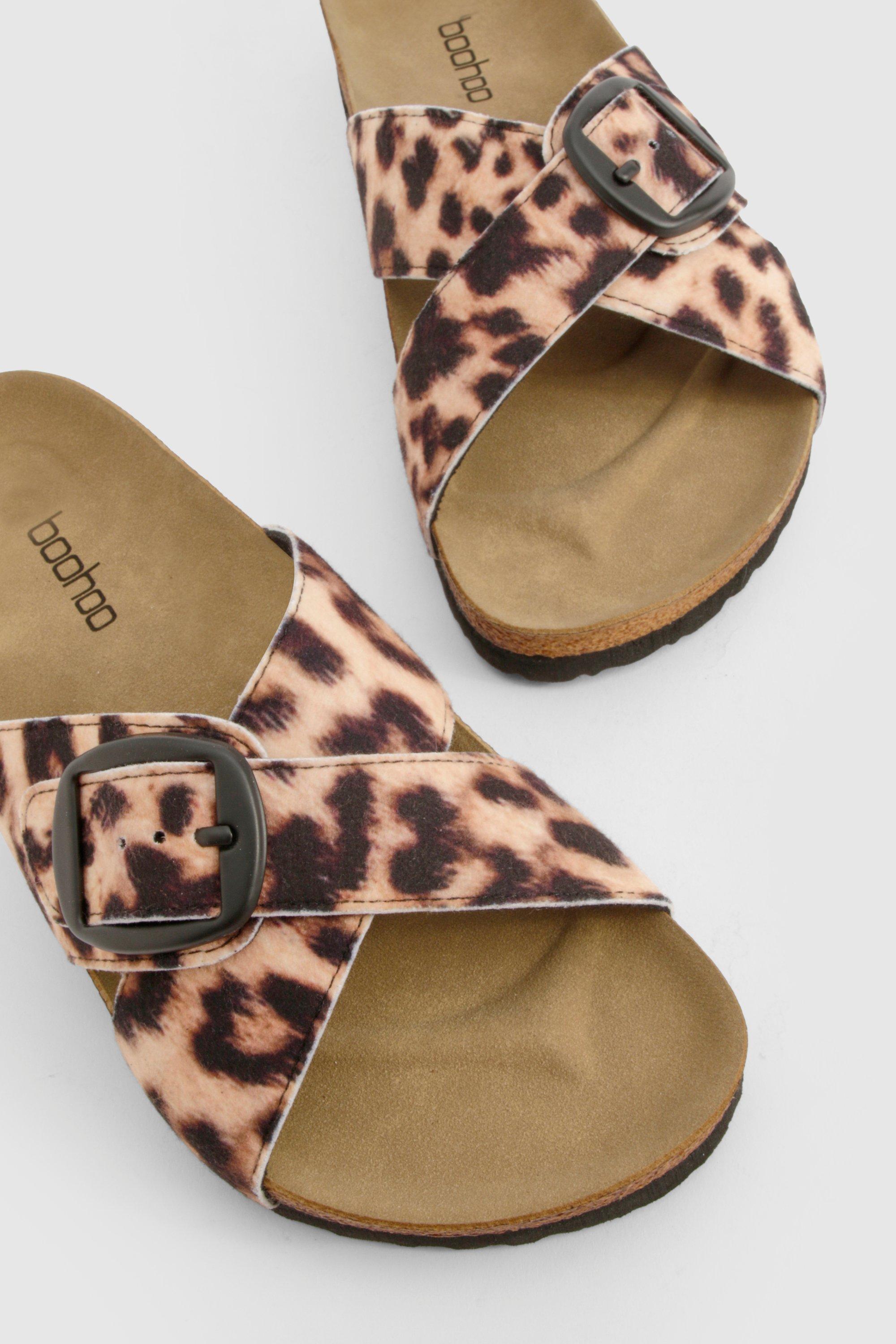 Leopard print footbed sandals hot sale