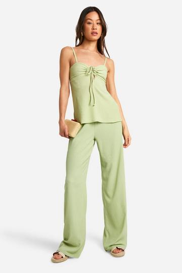 Tall Textured Strappy Open Back Top & Pants Two-Piece lime