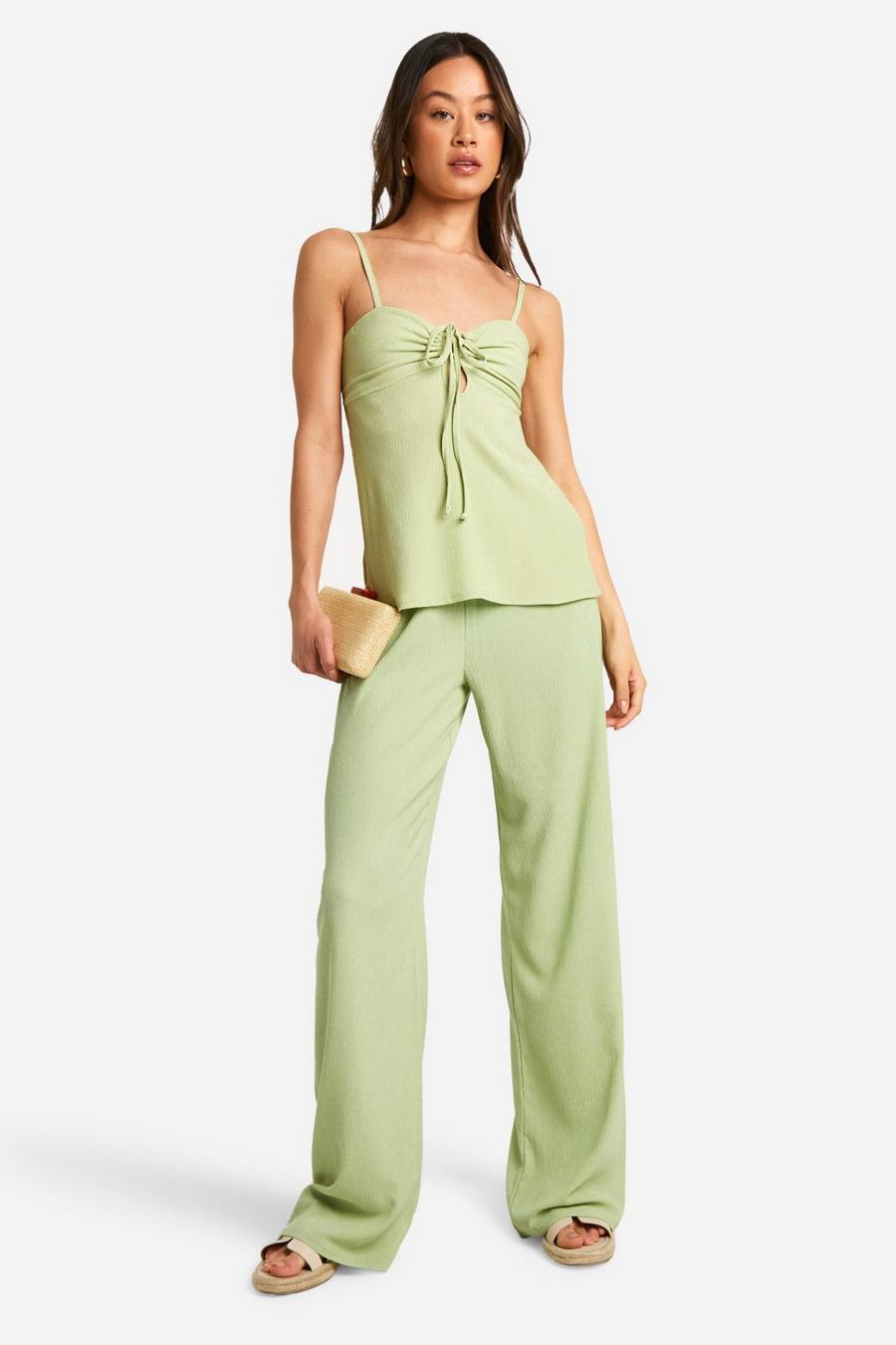 Lime Tall Textured Strappy Open Back Top & Trouser Co-ord
