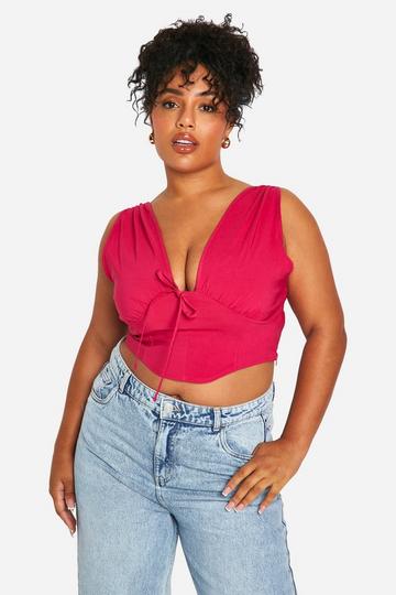 Plus Bengaline Korset Top Met Laag Decolleté hot pink