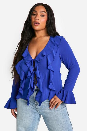 Blue Plus Double Ruffle Frill Blouse