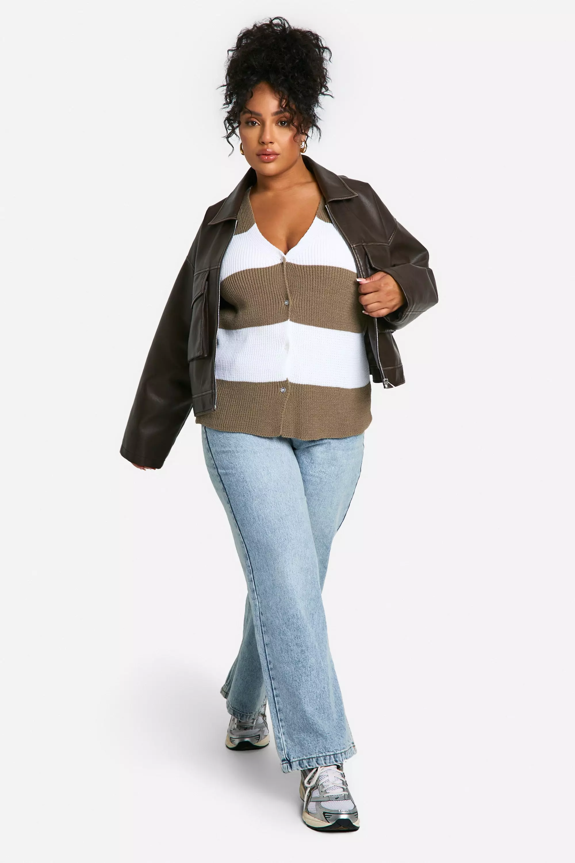 Taupe Plus Stripe Longline Button Front Waistcoat alternative image