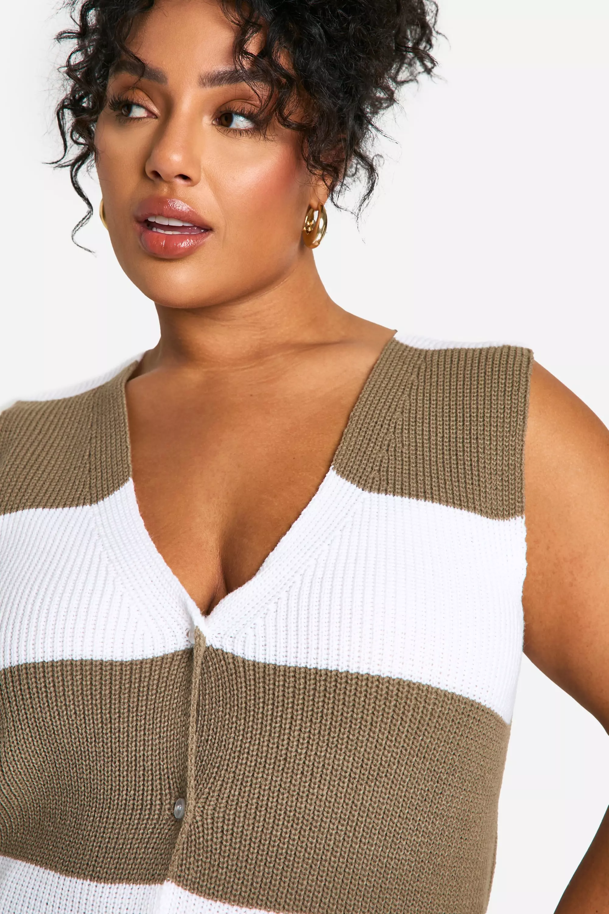 Taupe Plus Stripe Longline Button Front Waistcoat alternative image