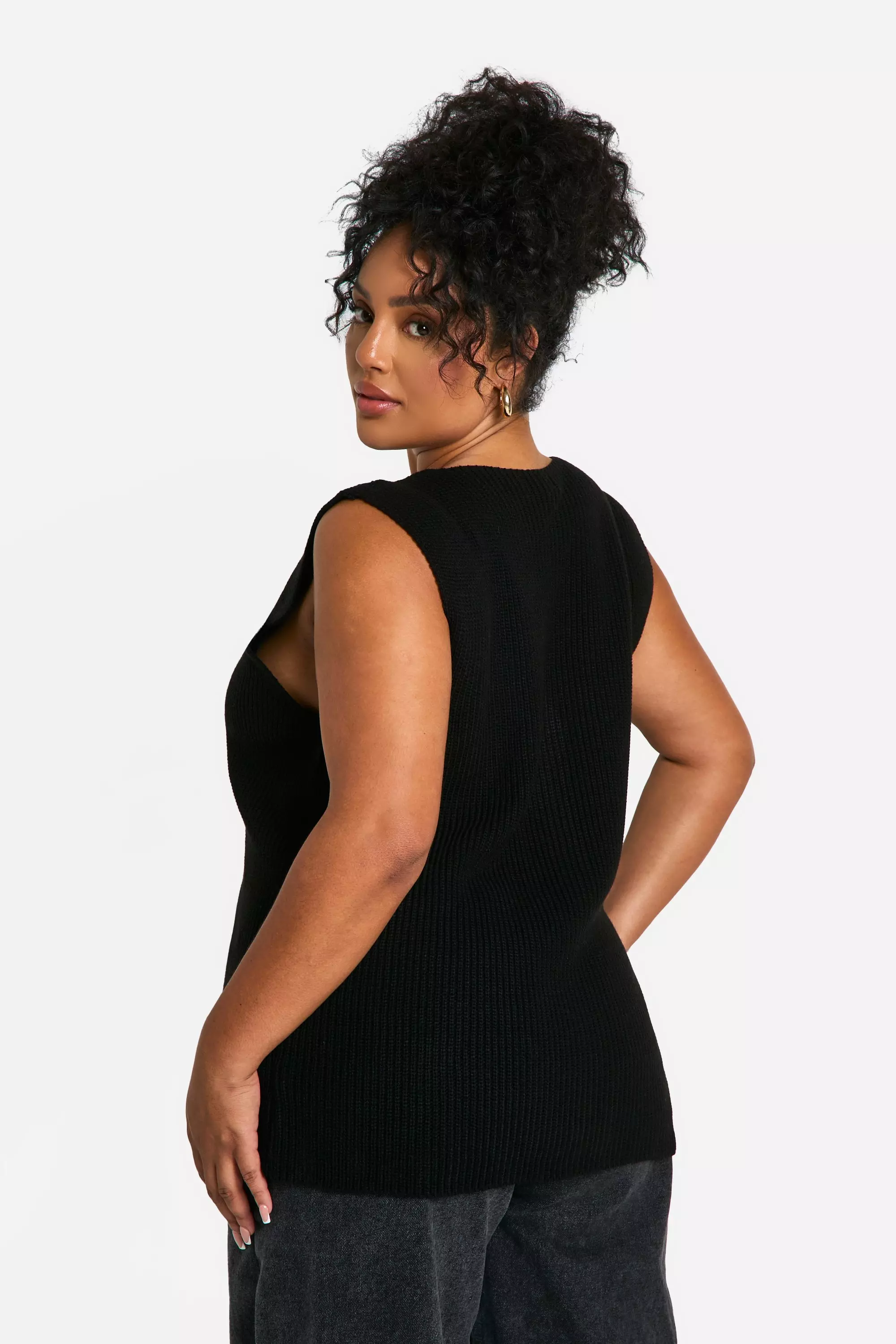 Black Plus Longline Button Front Waistcoat alternative image