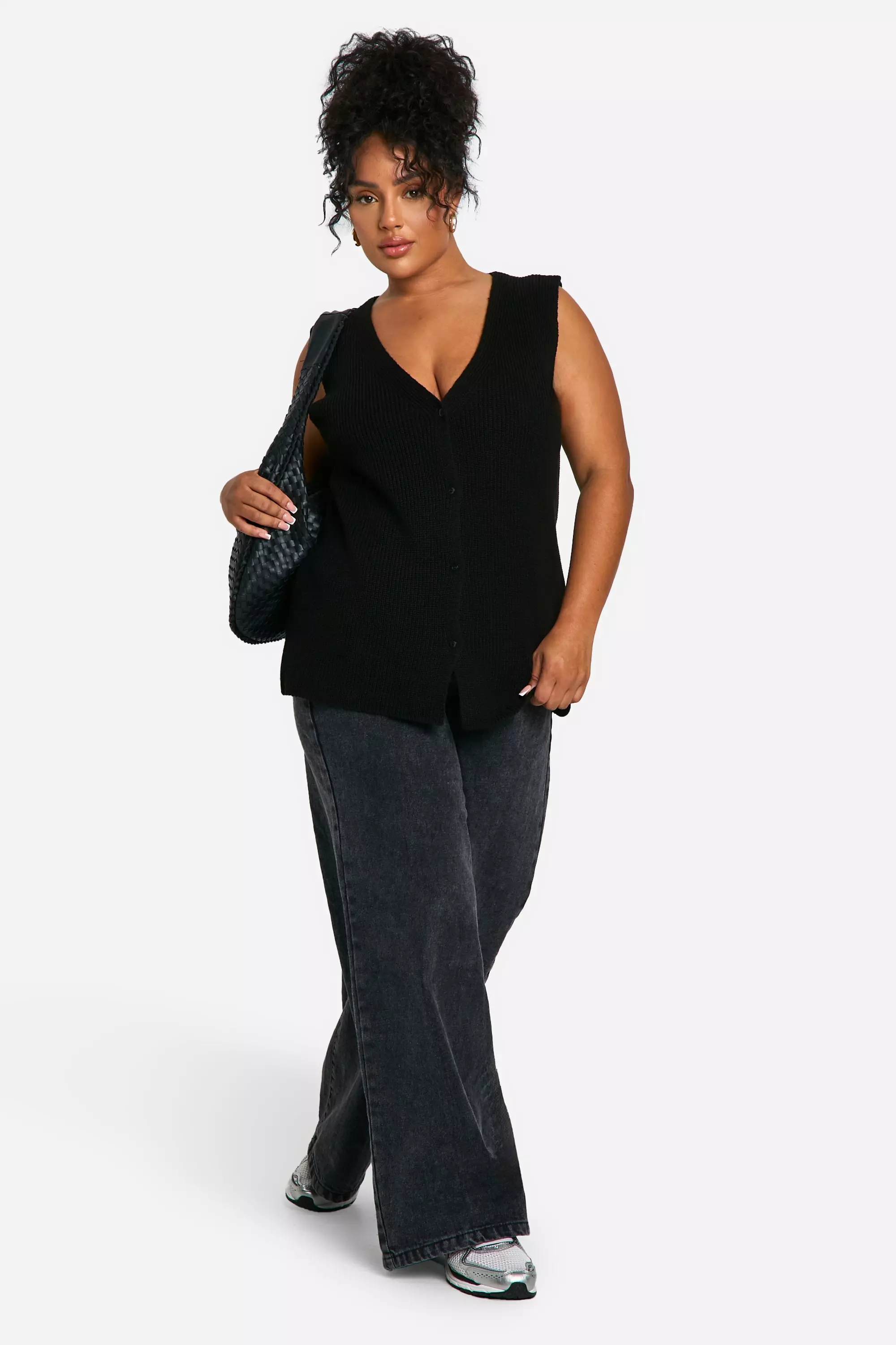 Black Plus Longline Button Front Waistcoat alternative image